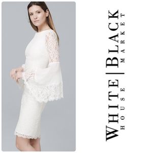 White Lace Bell Sleeve Sheath dress Sz 4